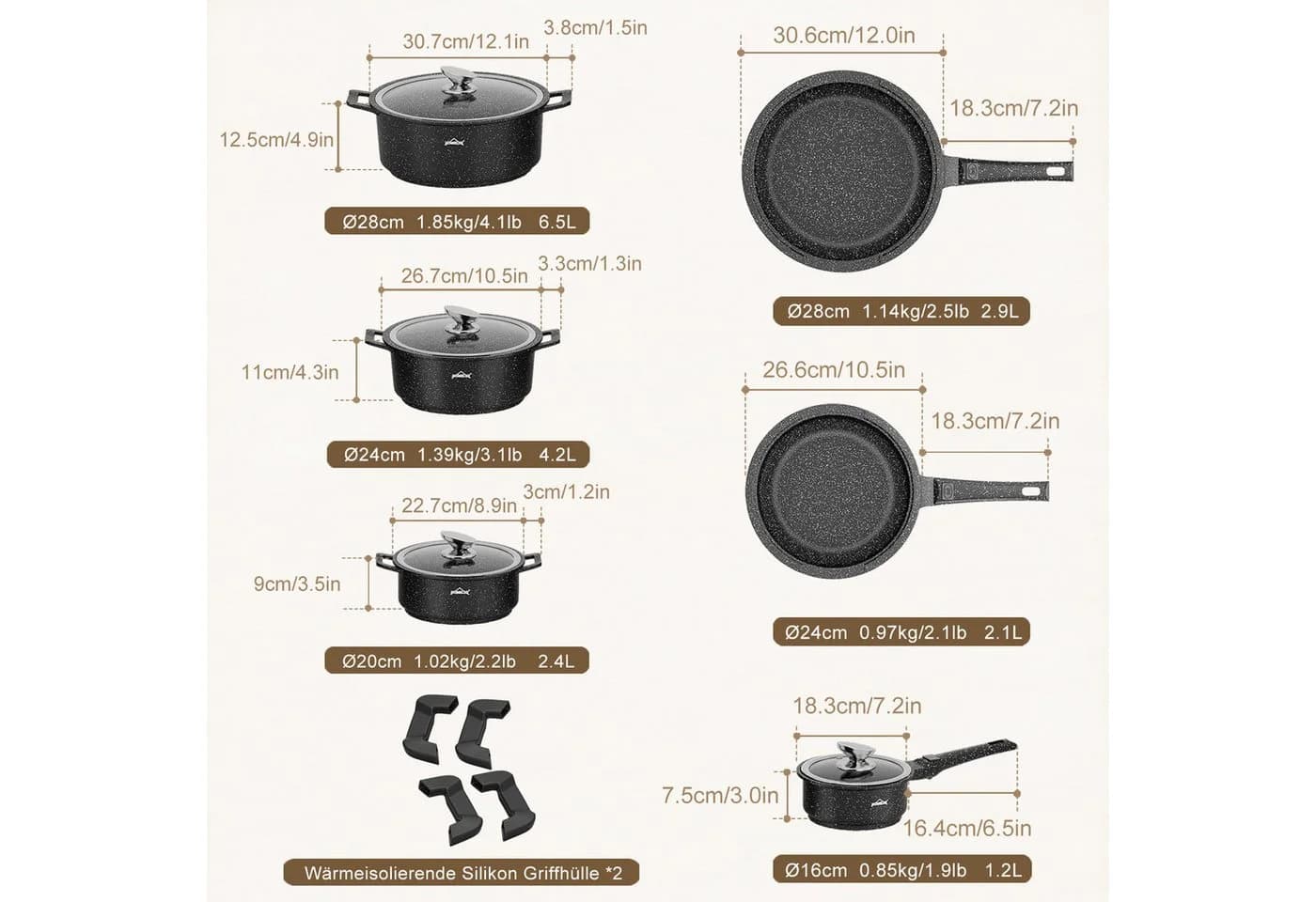 HOMELUX Topf-Set 10-tlg. Schwarz Aluminium Induktion
