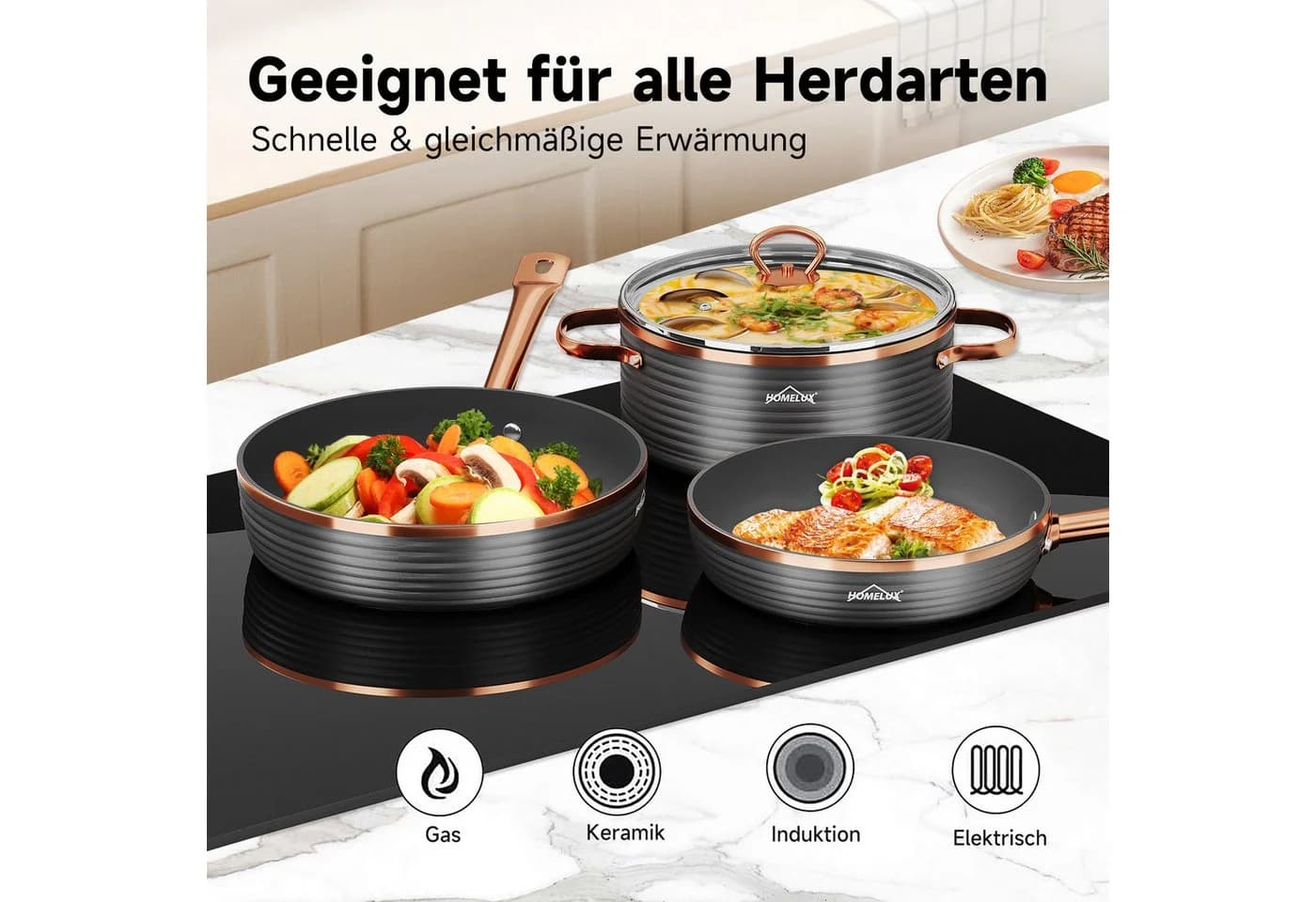 HOMELUX Topf-Set 8-teilig Aluminium Induktionsgeeignet - Bild 3