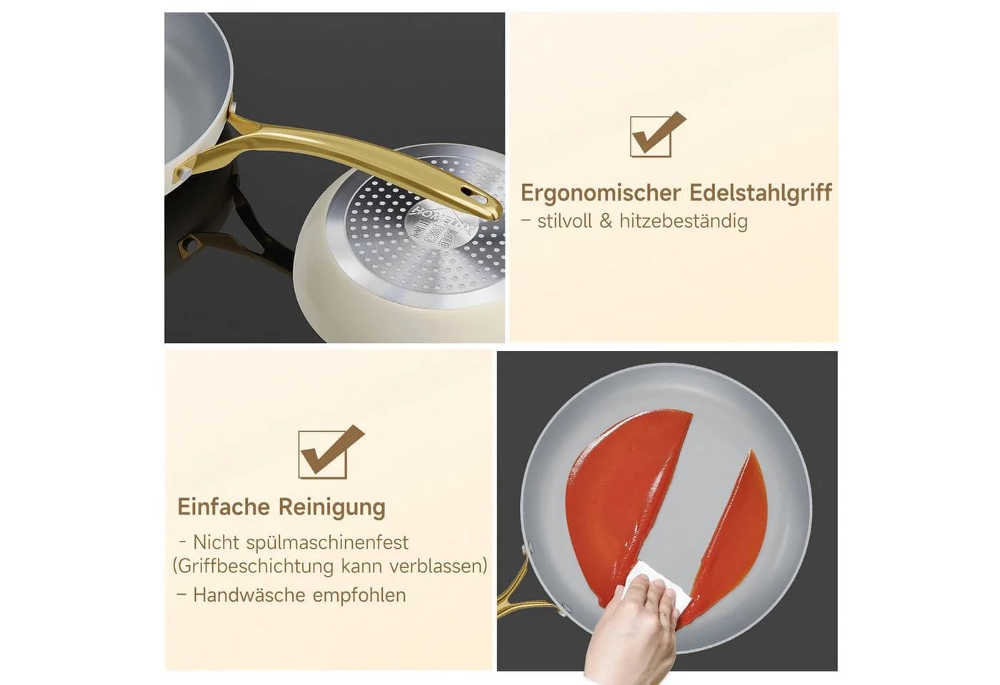 HOMELUX Bratpfanne Keramik 20 cm Induktion Edelstahlgriff Weiß/Grau - Bild 5