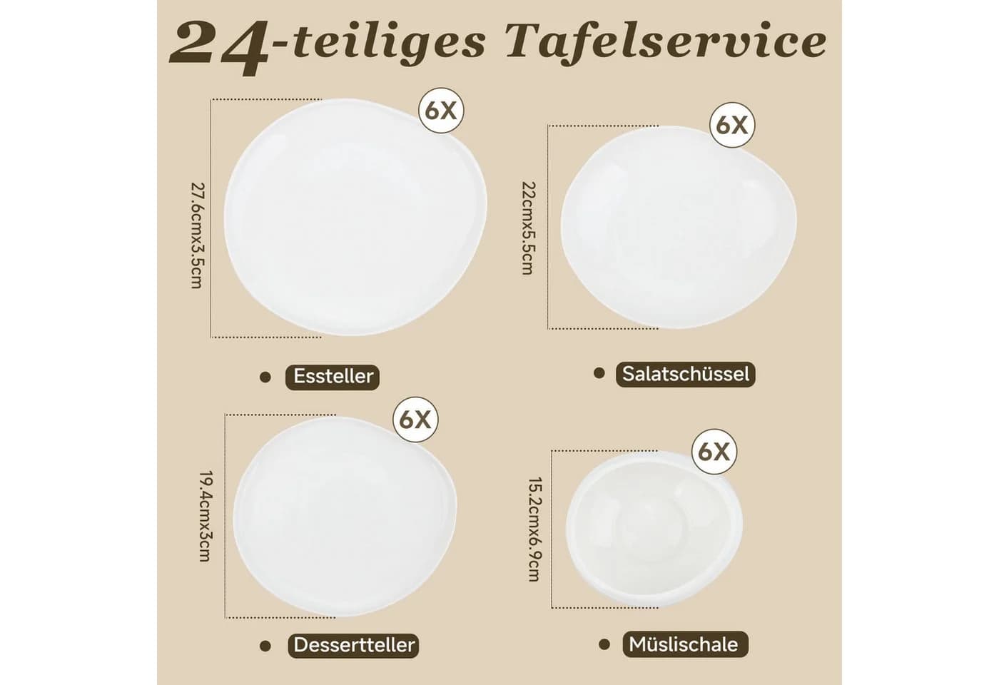 HOMELUX Geschirr-Set 24-tlg. Weiß Modernes Tafelservice - Bild 3