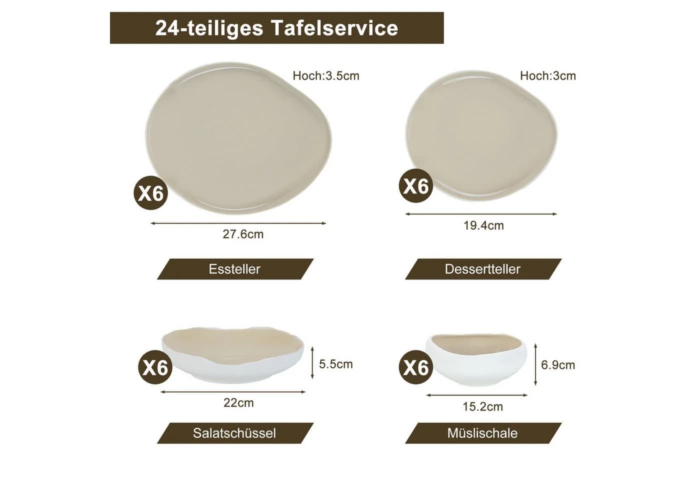 HOMELUX Geschirr-Set 24-tlg. Weiß Keramik Modernes Tafelservice - Bild 3
