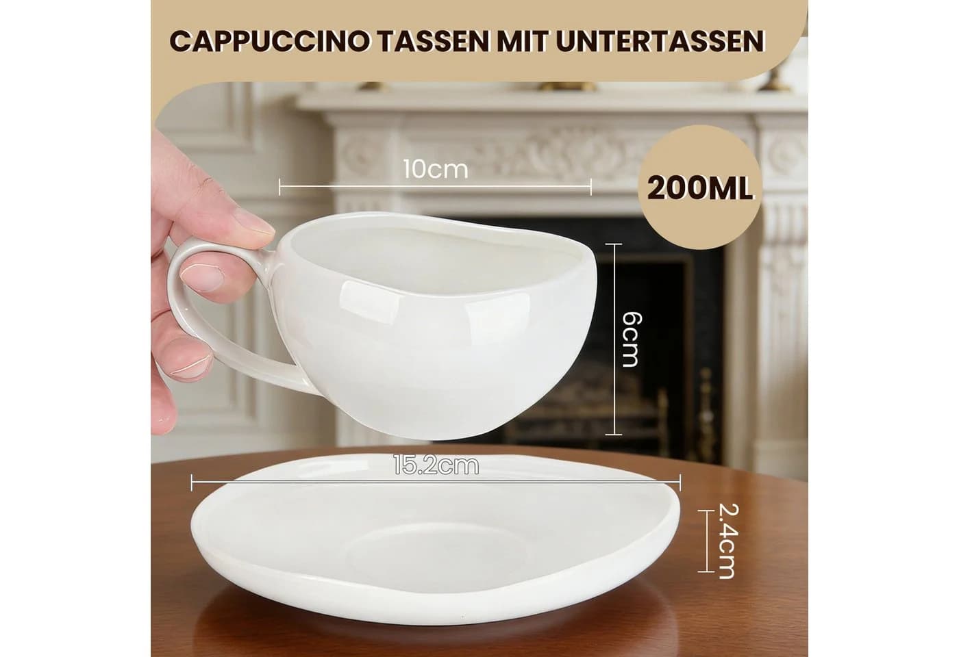 HOMELUX Tassen-Set 12-tlg. Weiß Porzellan mit Untertassen