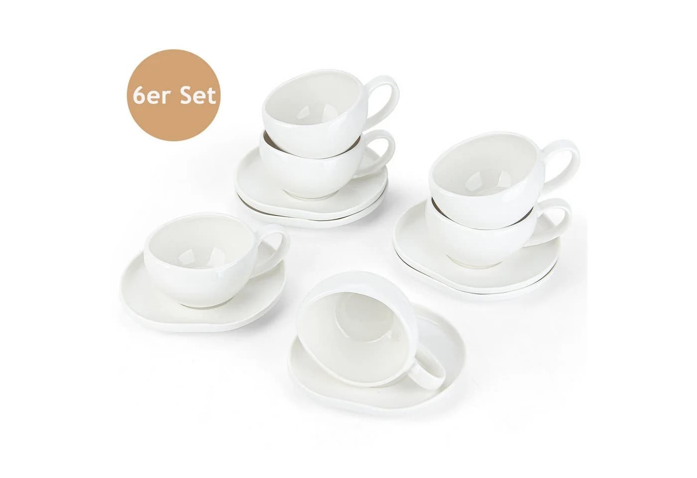 HOMELUX Tassen-Set 12-tlg. Weiß Porzellan mit Untertassen - Bild 2