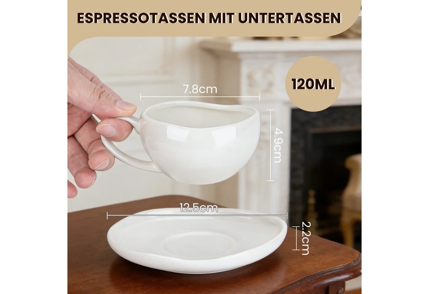 HOMELUX Espressotassen-Set 6-tlg. mit Untertassen Weiß Keramik