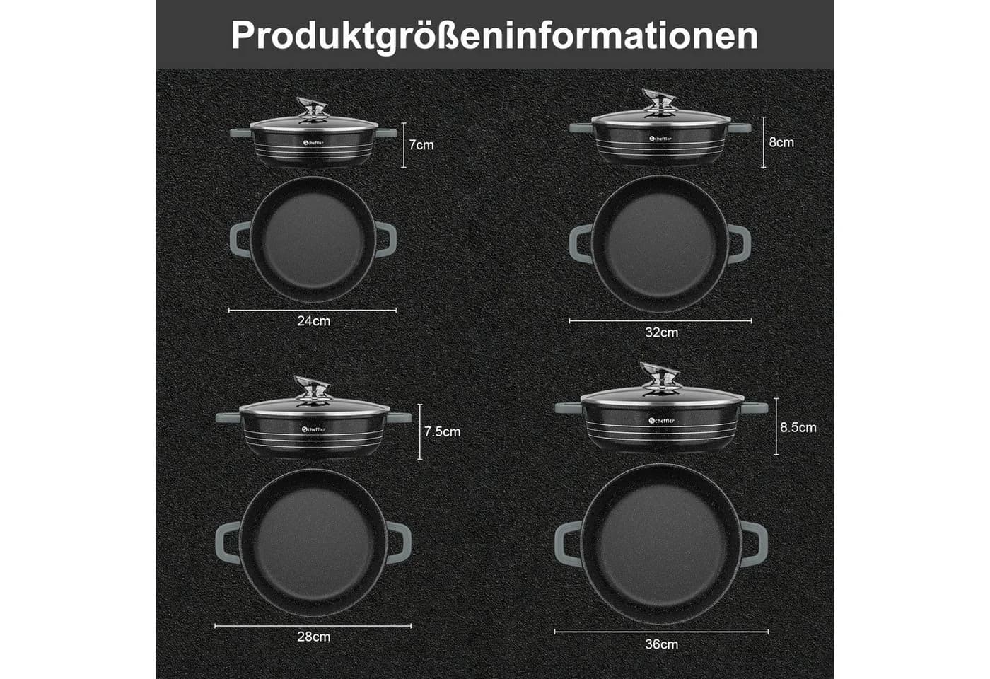Scheffler Topf-Set 6-tlg. Aluminium mit Glasdeckel & Antihaftbeschichtung