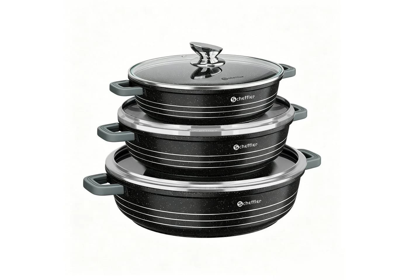 Scheffler Topf-Set 6-tlg. Aluminium mit Glasdeckel & Antihaftbeschichtung - Bild 2