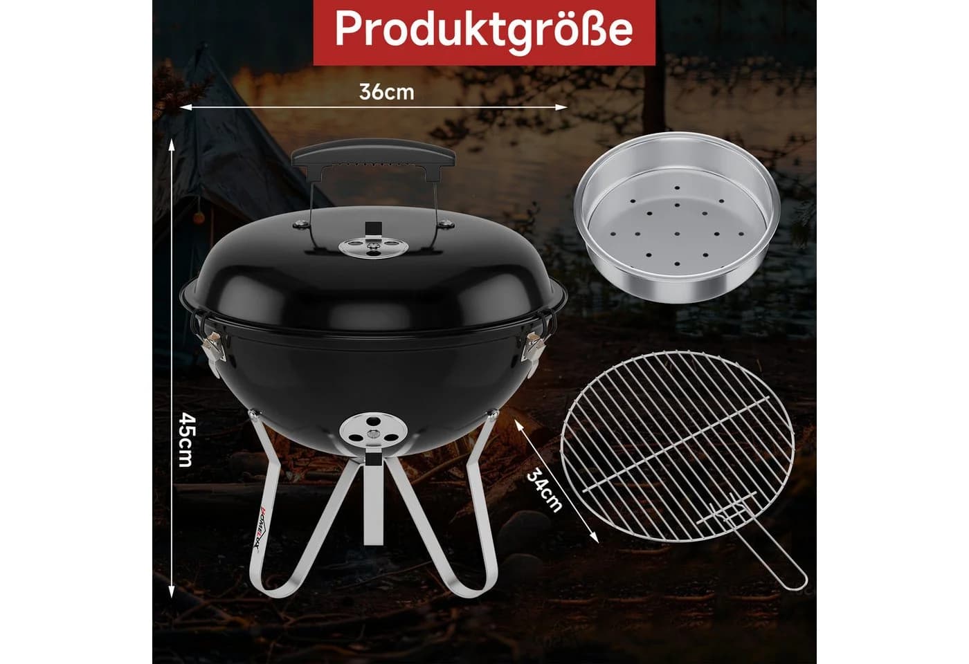 HOMELUX Holzkohlegrill mit Räucherfunktion und Deckel - Bild 3