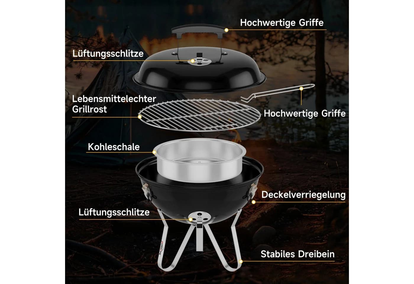 HOMELUX Holzkohlegrill mit Räucherfunktion und Deckel - Bild 4