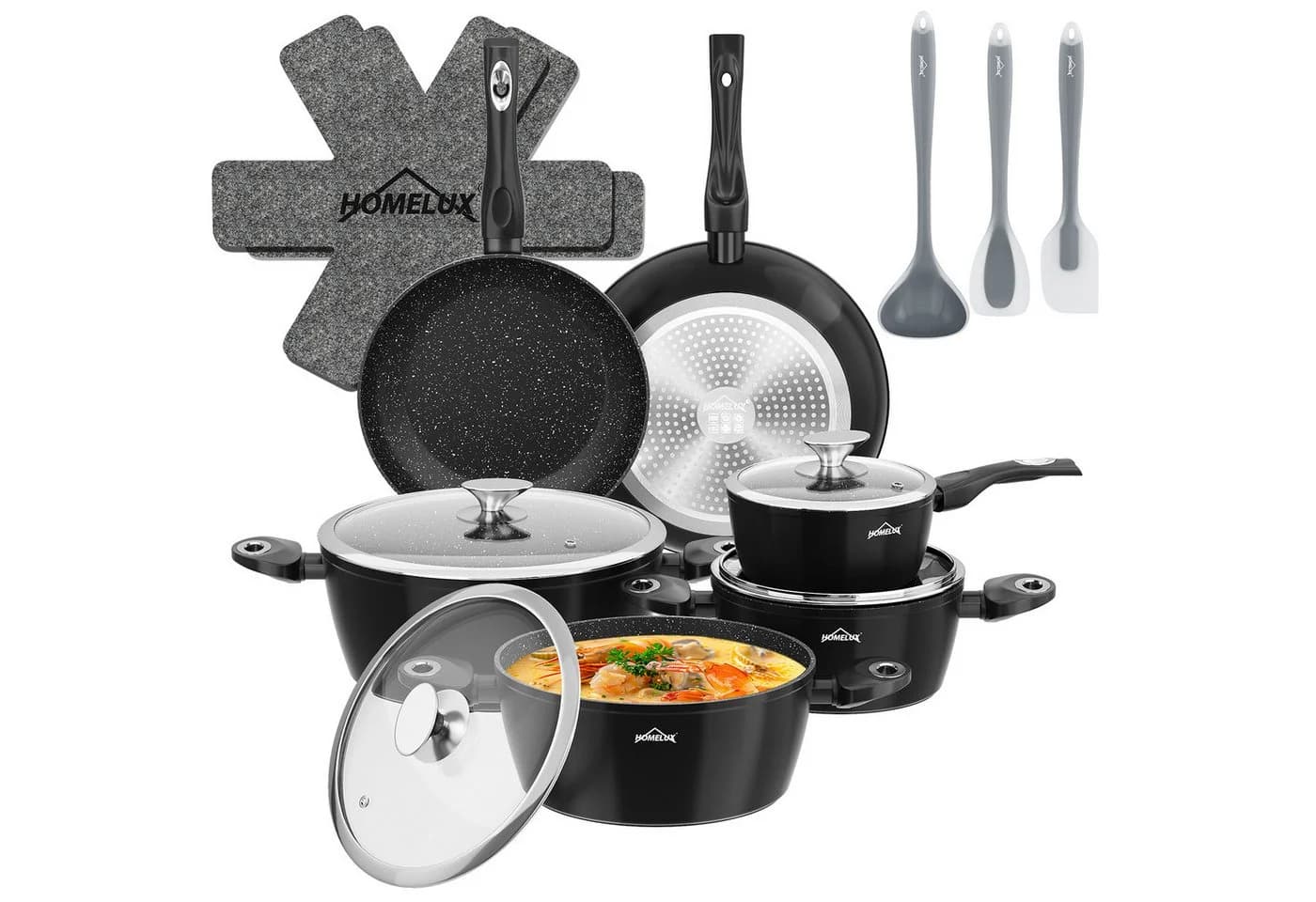 HOMELUX Topf-Set 15 tlg Aluminium mit Glasdeckel & Antihaftbeschichtung - Bild 2