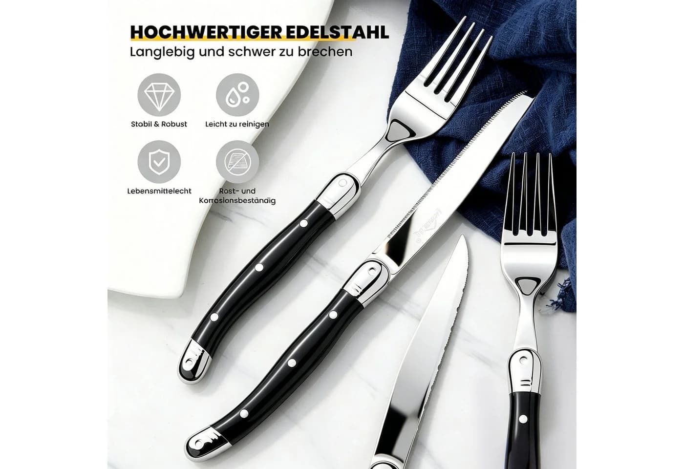HOMELUX Besteck-Set 12-tlg. Edelstahl Spiegelpoliert für 6 Personen - Bild 3