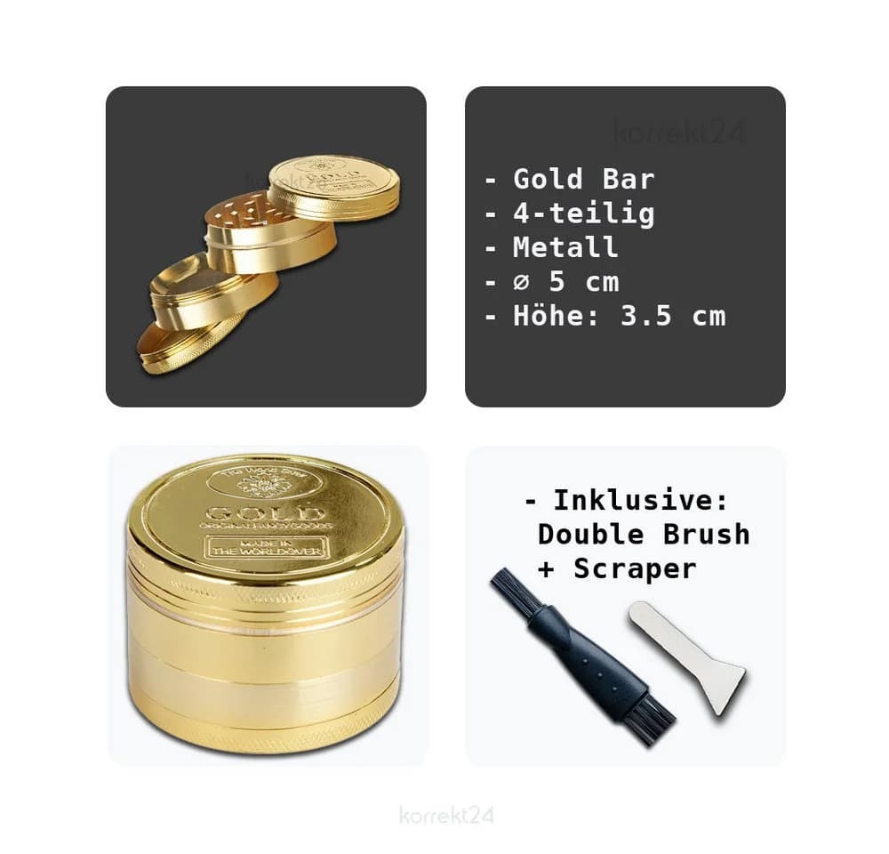 Coumo Kräutermühle Goldbarren Design Metall Grinder Crusher Set