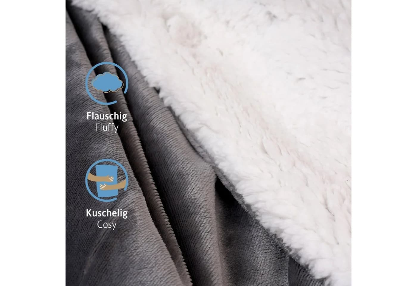 Komfortec Wohndecke Sherpa Fleecedecke Grau Oeko-TEX - Bild 4