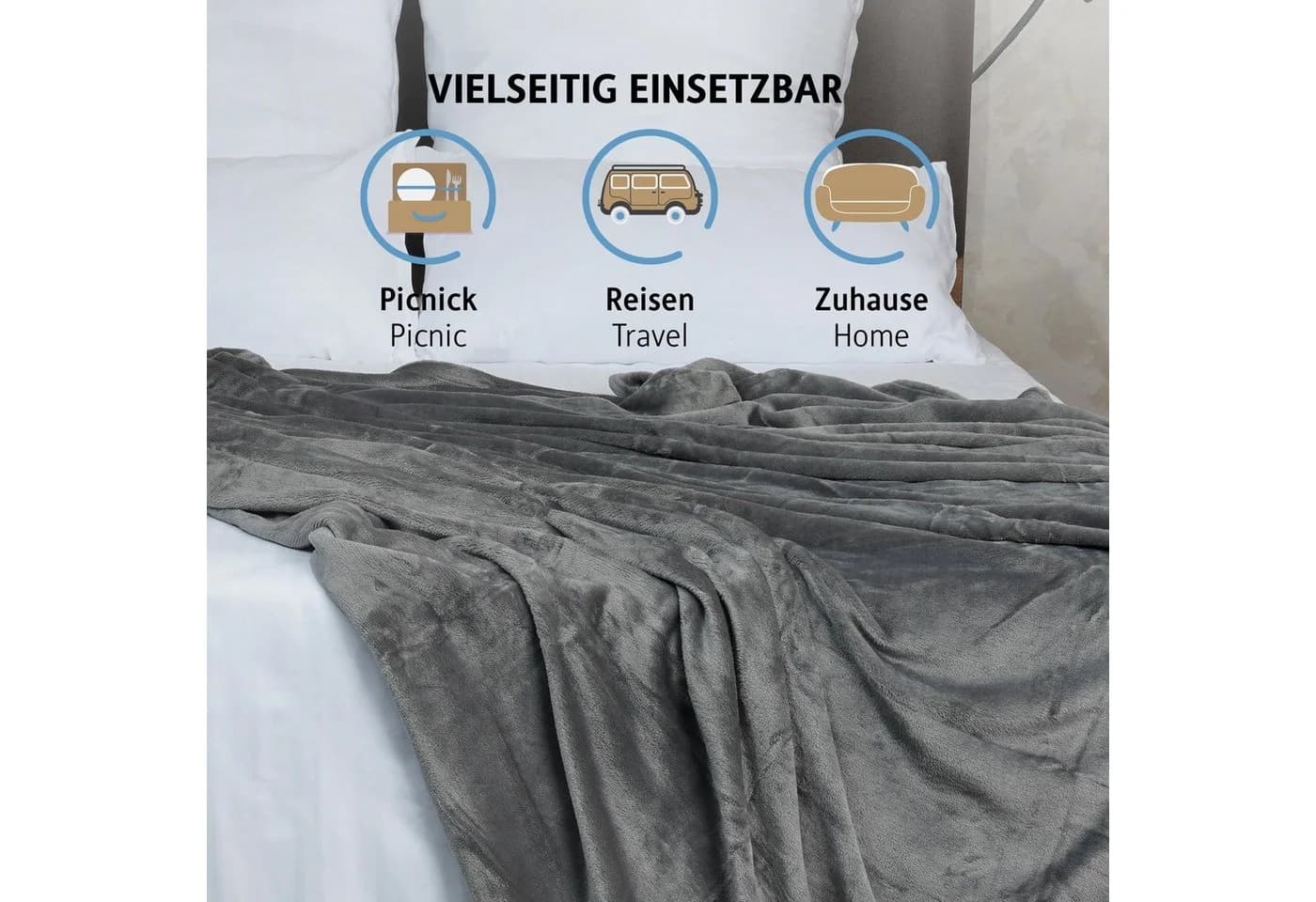Komfortec Wohndecke Sherpa Fleecedecke Grau Oeko-TEX - Bild 5