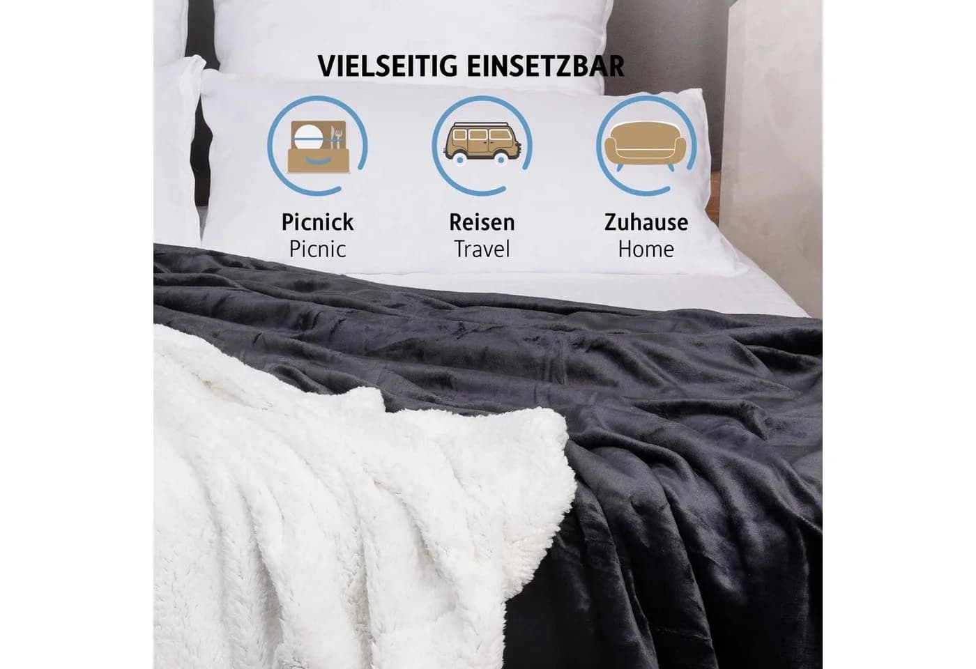 Komfortec Wohndecke Sherpa Fleecedecke Anthrazit Grau - Bild 5