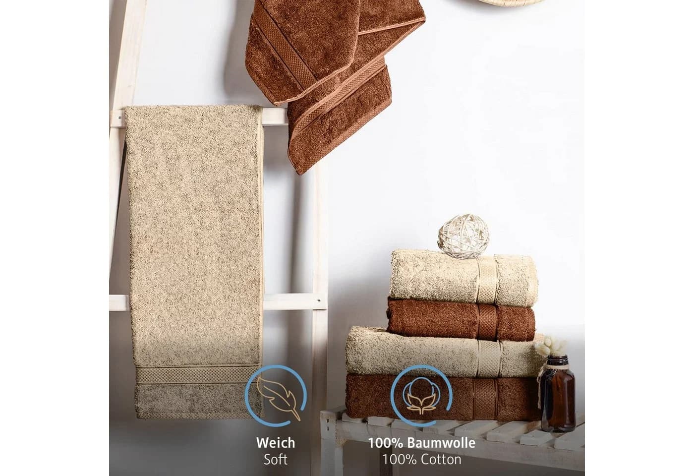 Komfortec Handtuch Set 4-tlg. 100% Baumwolle Braun&Beige