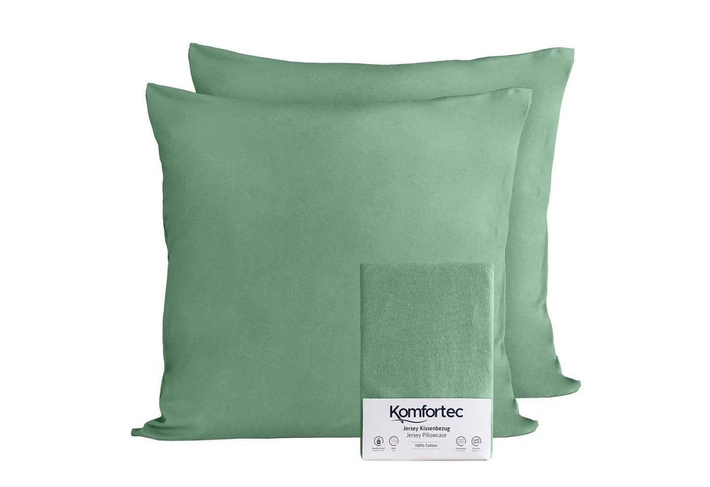 Komfortec Kissenbezug 100% Baumwolle Grün Jersey 2 Stück - Bild 2
