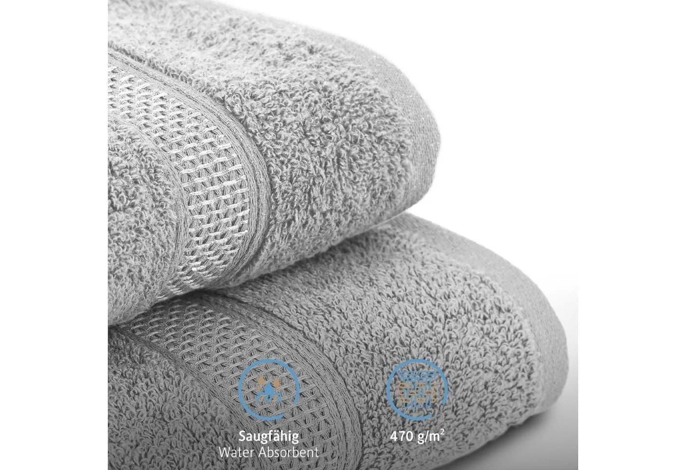 Komfortec Handtuch Set 6-tlg. 100% Baumwolle Frottee 470 g/m² Silber - Bild 4