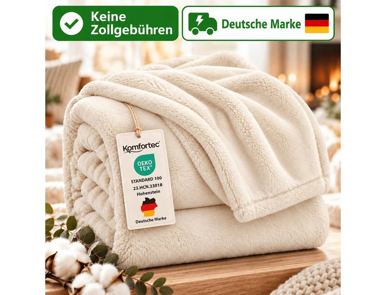 Komfortec Wohndecke Flauschige Kuscheldecke Ecru Oeko-TEX - Bild 2