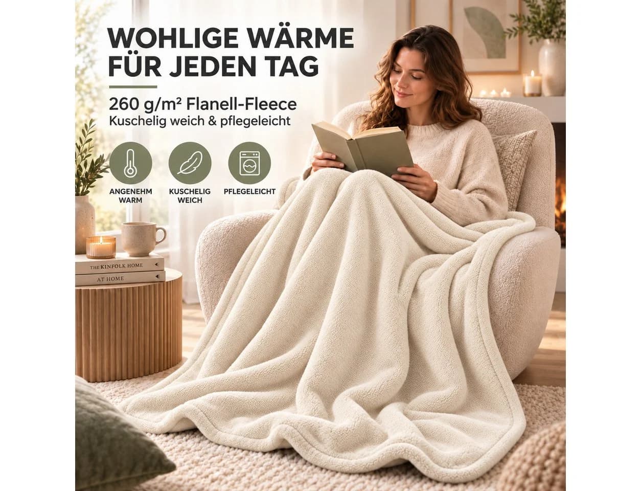 Komfortec Wohndecke Flauschige Kuscheldecke Ecru Oeko-TEX - Bild 4