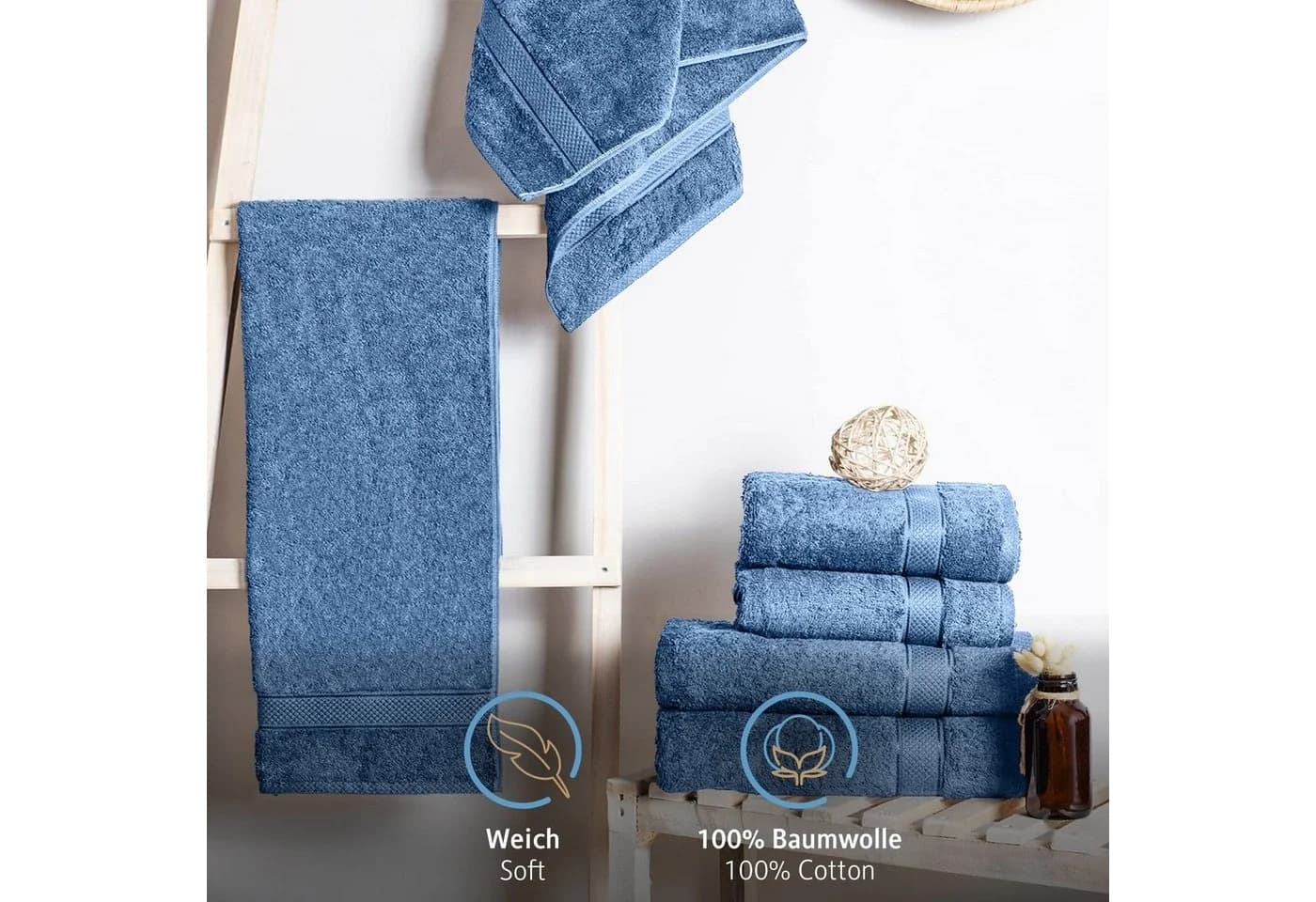 Komfortec Badetücher 2-tlg. 100% Baumwolle Hellblau Frottee 470 g/m²