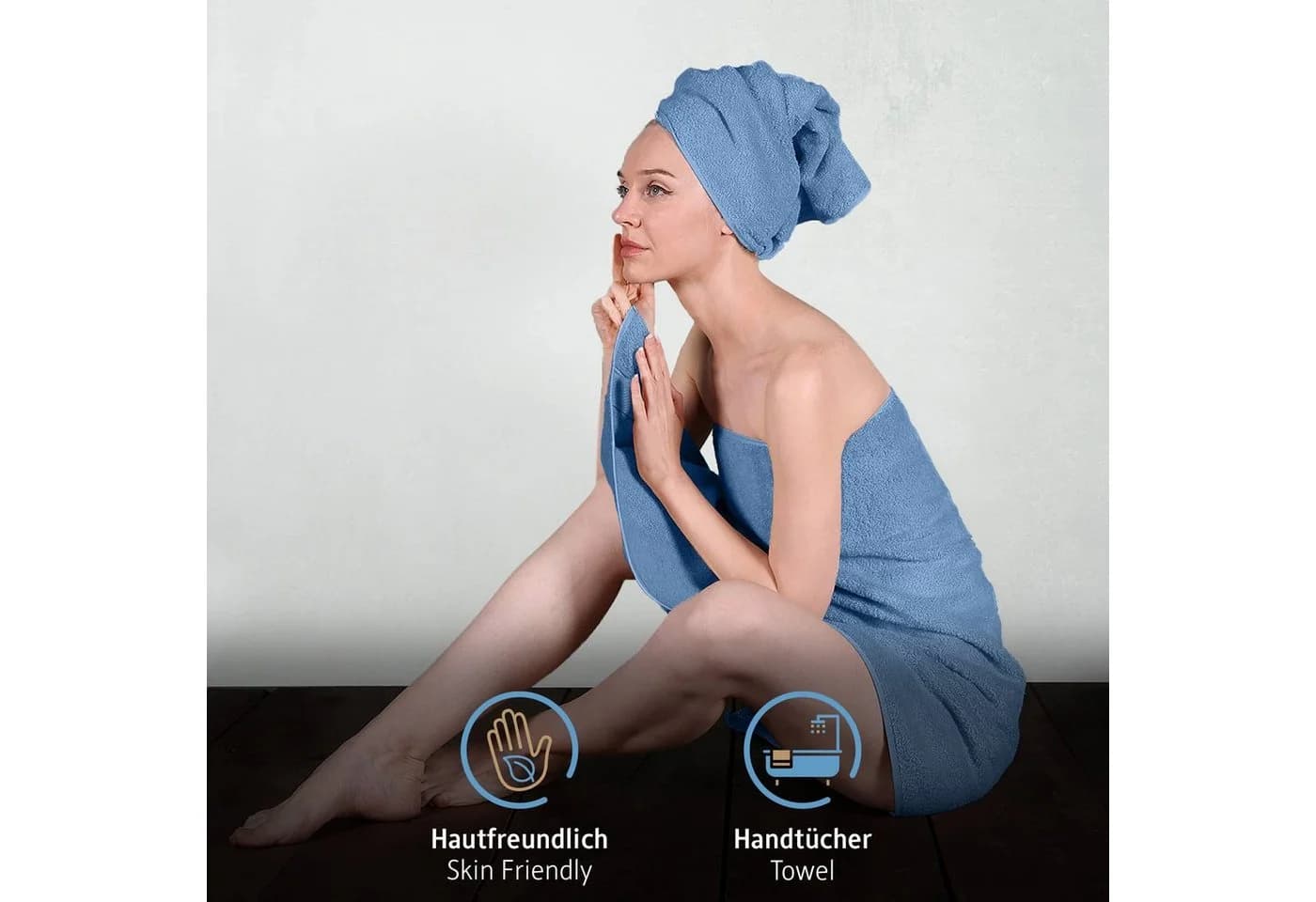 Komfortec Badetücher 2-tlg. 100% Baumwolle Hellblau Frottee 470 g/m² - Bild 5