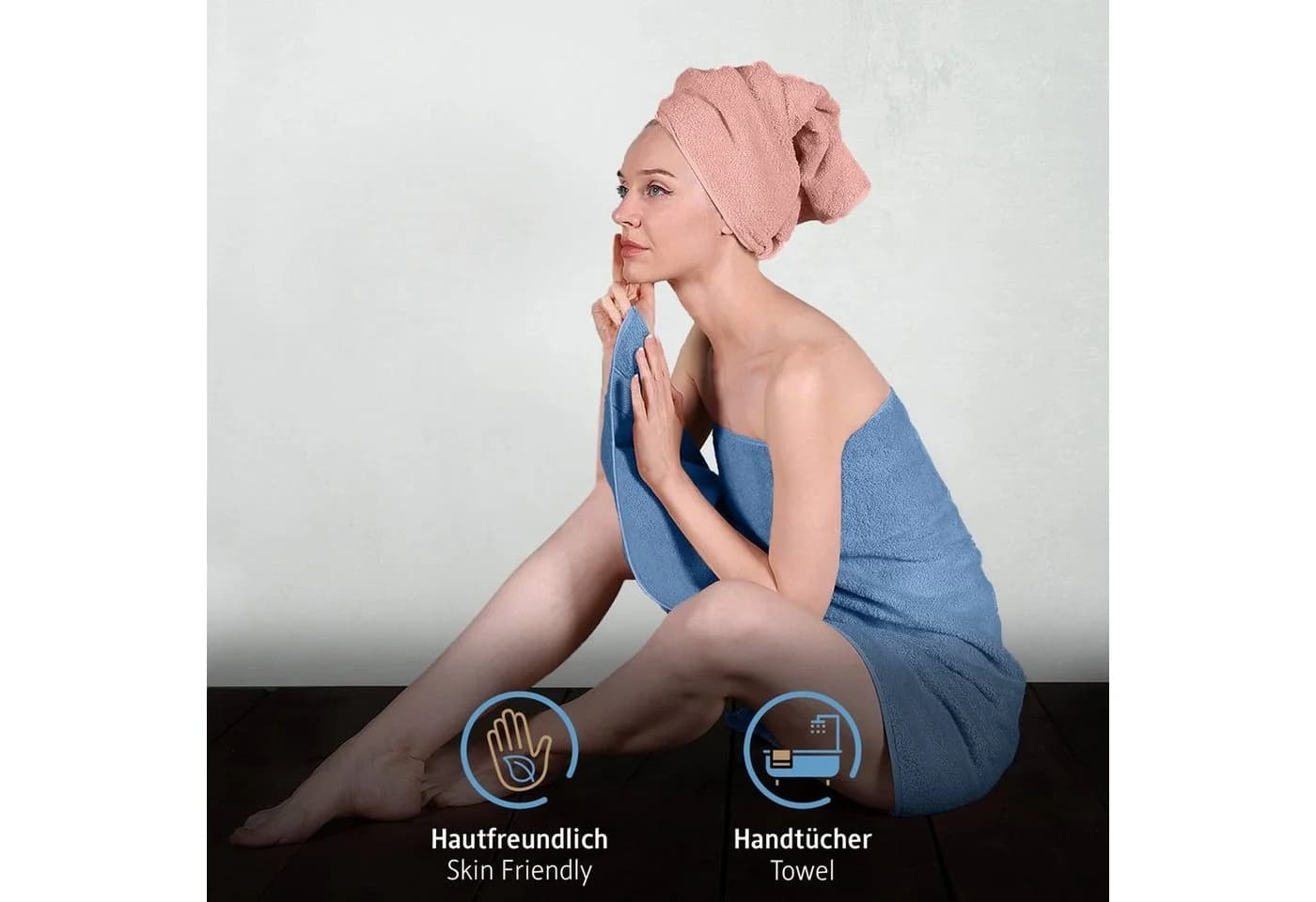 Komfortec Badetücher 4-tlg. 100% Baumwolle Frottee Rosa/Blau - Bild 5