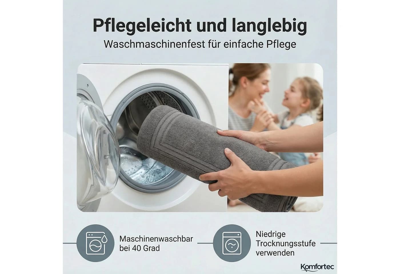 Komfortec Badematte 2er Set 100% Baumwolle Frottee Anthrazit Silber - Bild 4