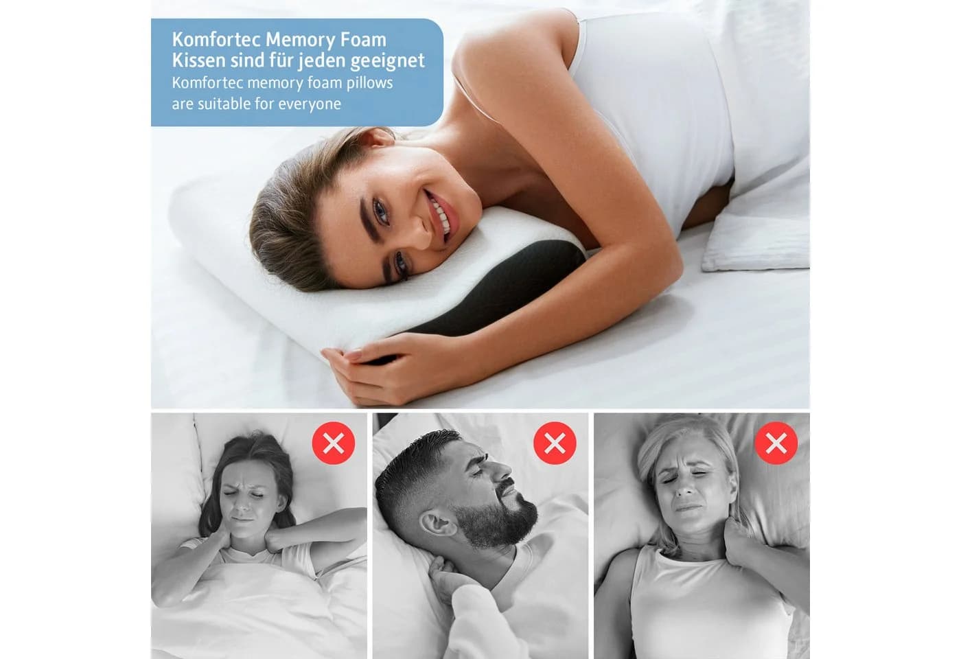 Komfortec Nackenstützkissen aus Memory Foam, Orthopädisches Kopfkissen, Visco-Memory Schaum - Bild 5
