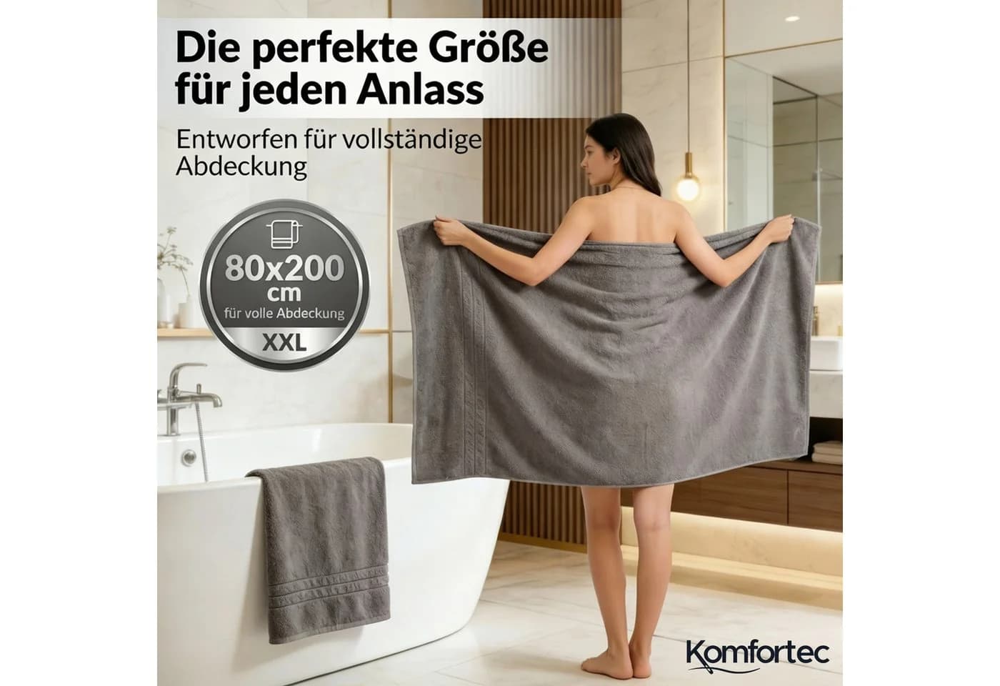 Komfortec Saunatuch-Set 2-tlg. Frottee 100% Baumwolle 80x200 cm