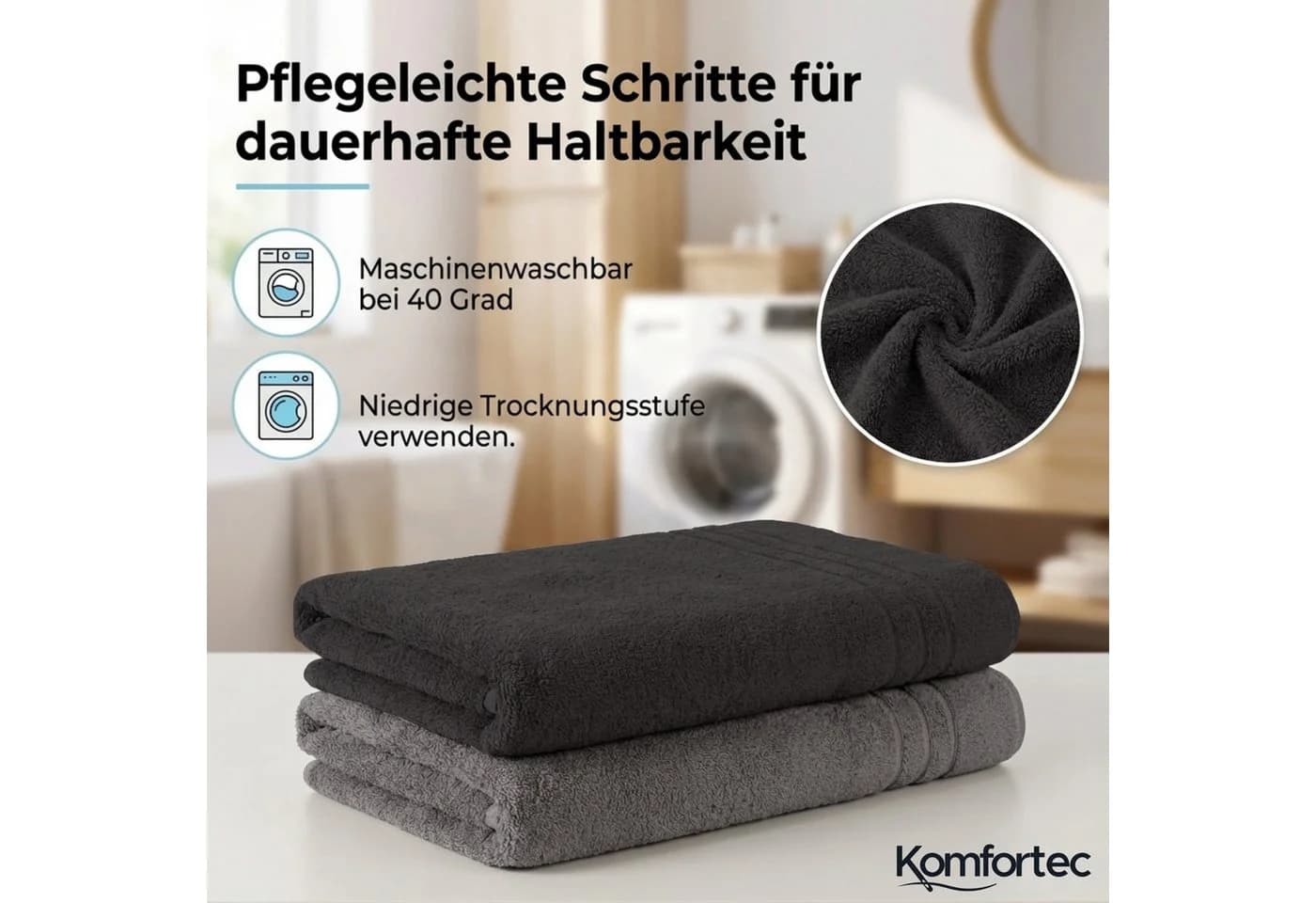 Komfortec Saunatuch 2-tlg. 100% Baumwolle Frottee XXL Schwarz/Anthrazit - Bild 3