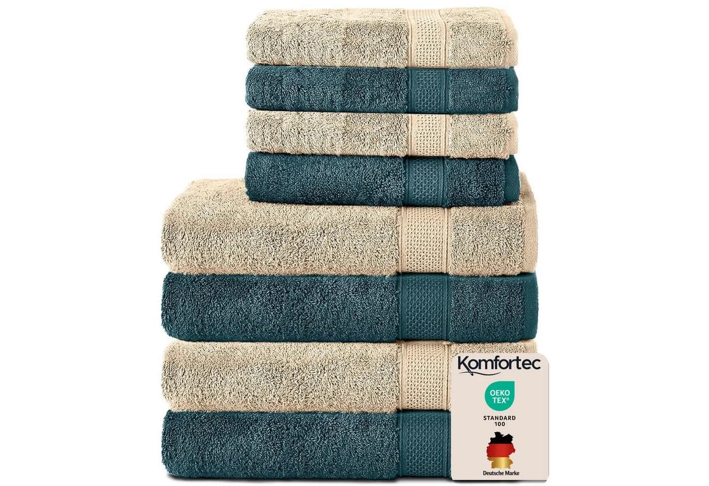 Komfortec Handtuch Set 8-tlg. 100% Baumwolle Frottee Beige/Bunt - Bild 2