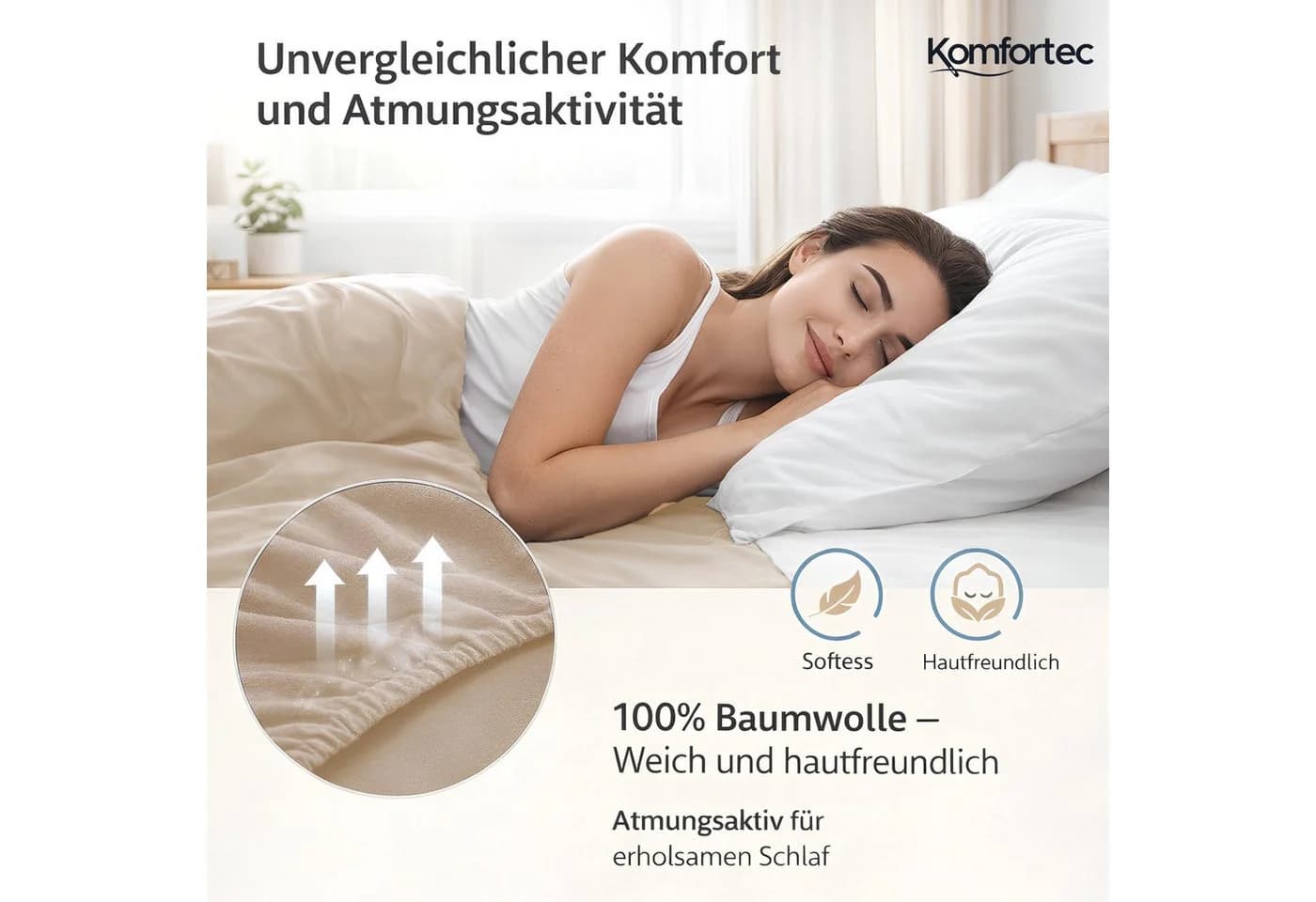 Komfortec Jersey Spannbettlaken, 100% Baumwolle, Rundum-Gummizug - Bild 3