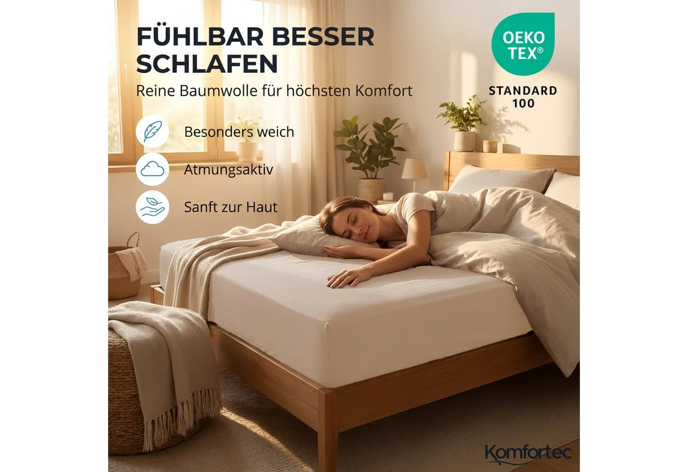 Komfortec Jersey Spannbettlaken, 100% Baumwolle, Rundum-Gummizug - Bild 4
