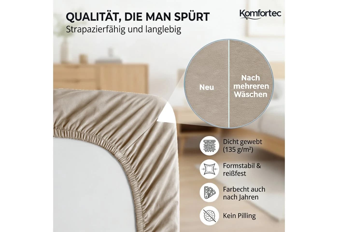 Komfortec Jersey Spannbettlaken, 100% Baumwolle, Rundum-Gummizug - Bild 5