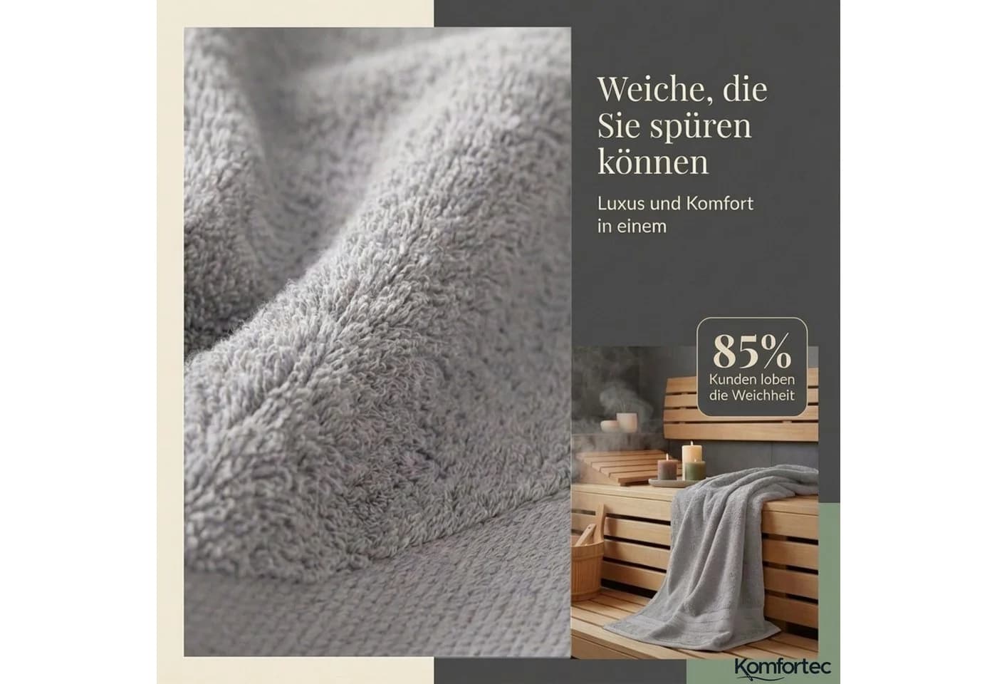 Komfortec Handtuch-Set 8-tlg. 100% Baumwolle Frottee Silber