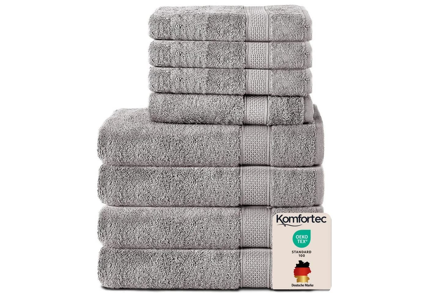 Komfortec Handtuch-Set 8-tlg. 100% Baumwolle Frottee Silber - Bild 2