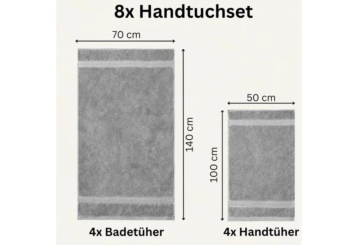 Komfortec Handtuch-Set 8-tlg. 100% Baumwolle Frottee Silber - Bild 3