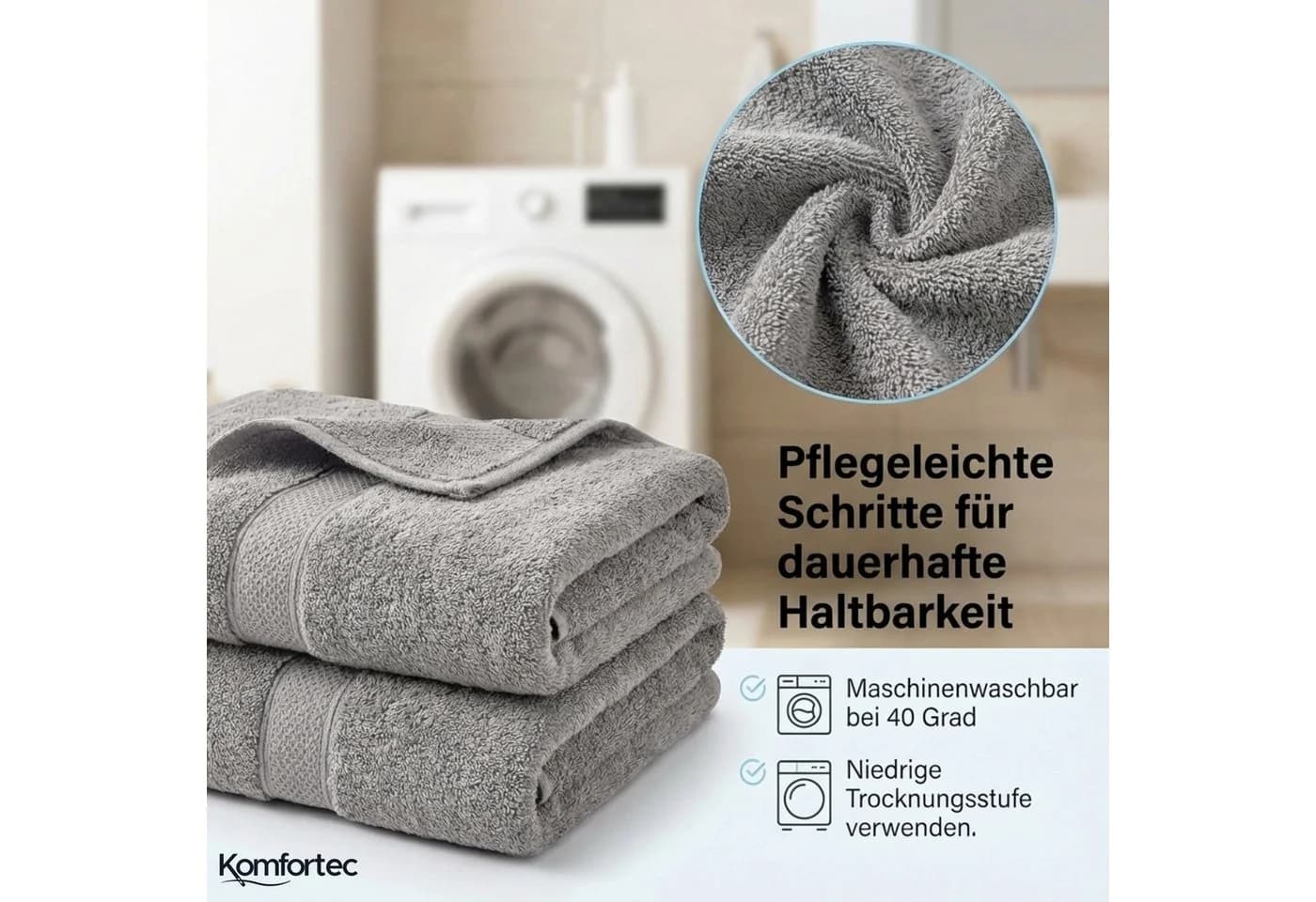 Komfortec Handtuch-Set 8-tlg. 100% Baumwolle Frottee Silber - Bild 4