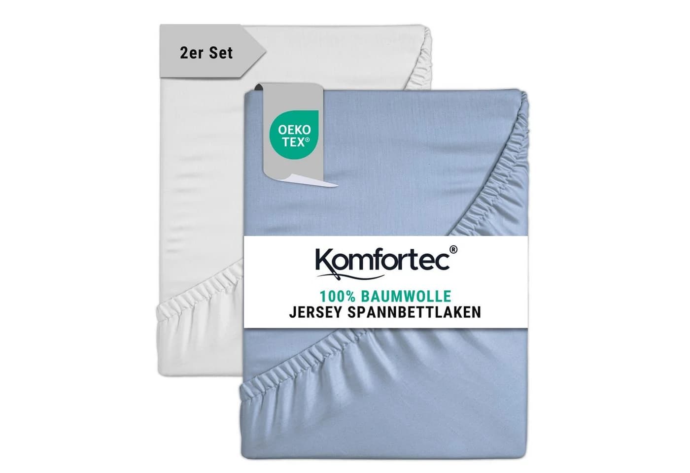 Komfortec Spannbettlaken Jersey 100% Baumwolle Rundum-Gummizug 2er-Set - Bild 2