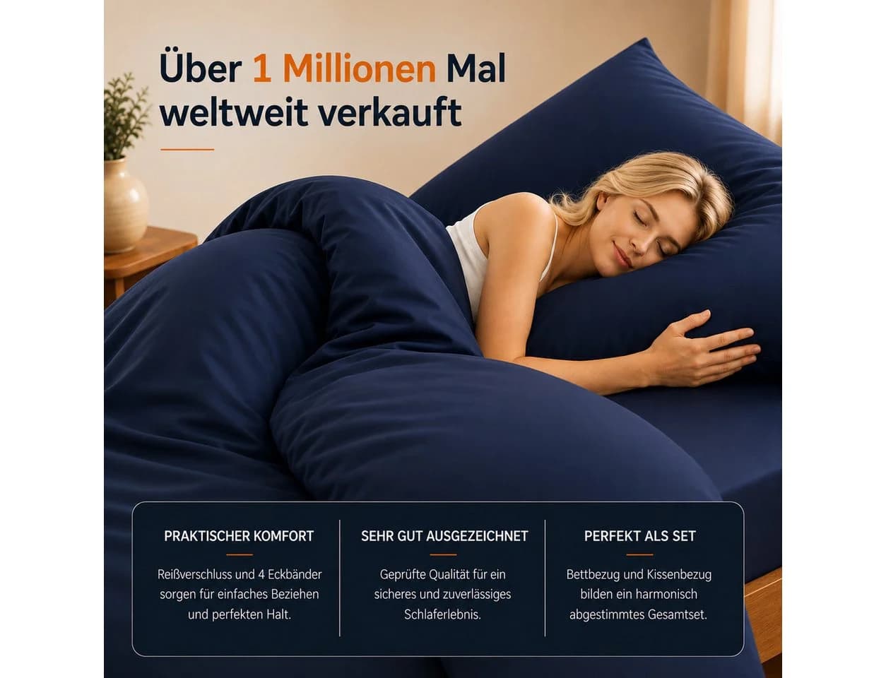Komfortec Bettwäsche Premium 4-teilig Mikrofaser Blau