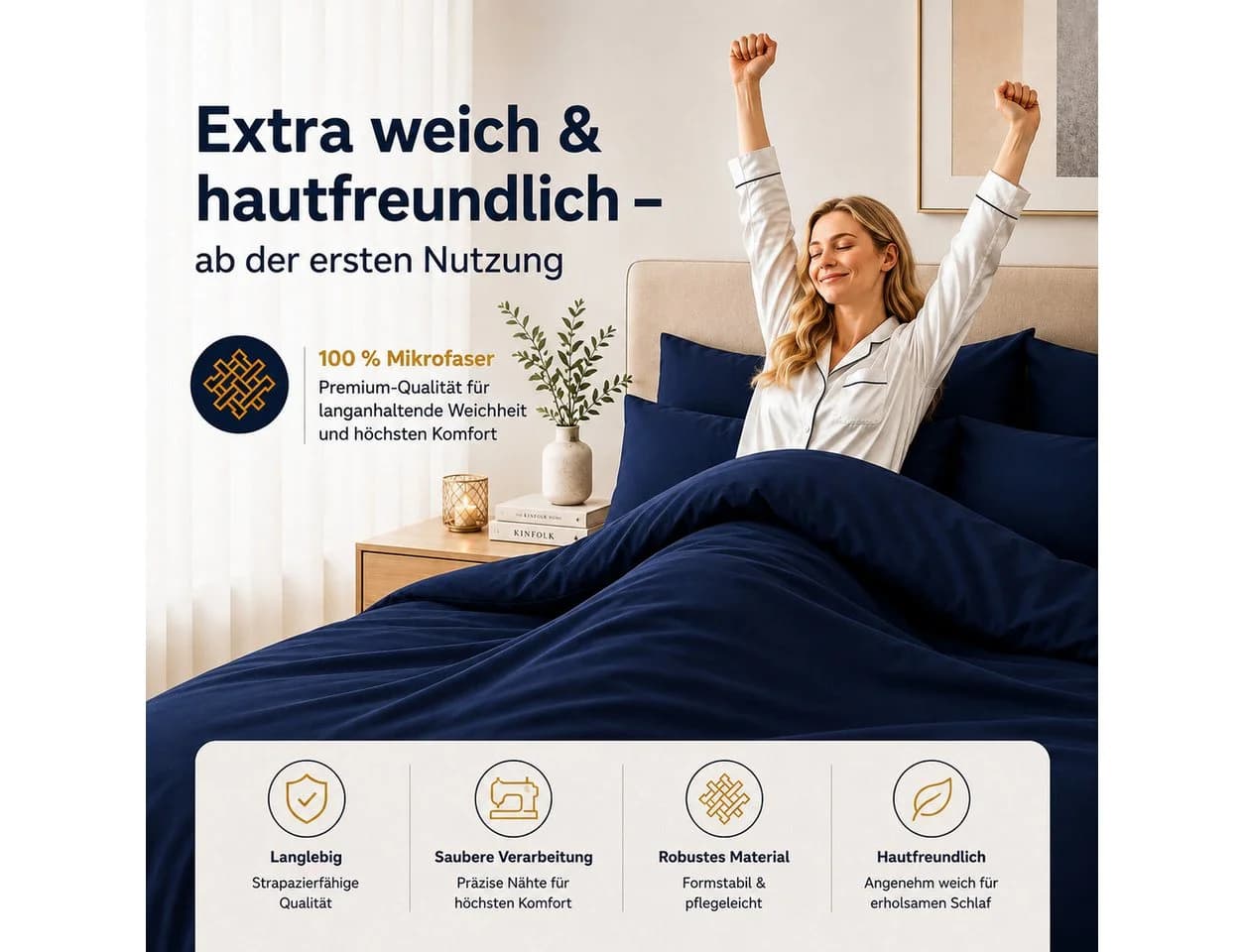 Komfortec Bettwäsche Premium 4-teilig Mikrofaser Blau - Bild 4