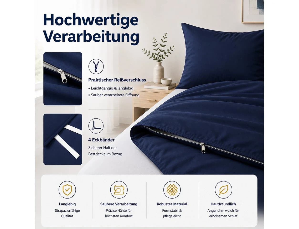 Komfortec Bettwäsche Premium 4-teilig Mikrofaser Blau - Bild 5