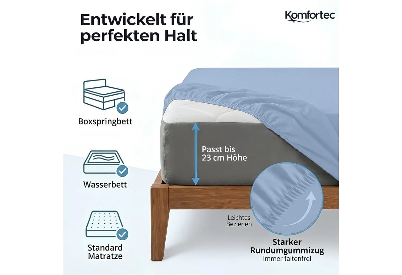 Komfortec Jersey Spannbettlaken 100% Baumwolle OEKO-TEX® Standard 100