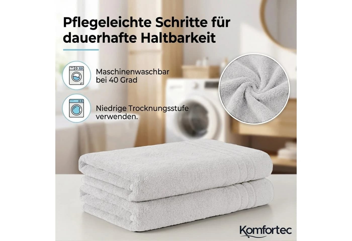 Komfortec Saunatuch 100x200 cm Badetuch aus 100% Baumwolle, Frottee, Weiß - Bild 3