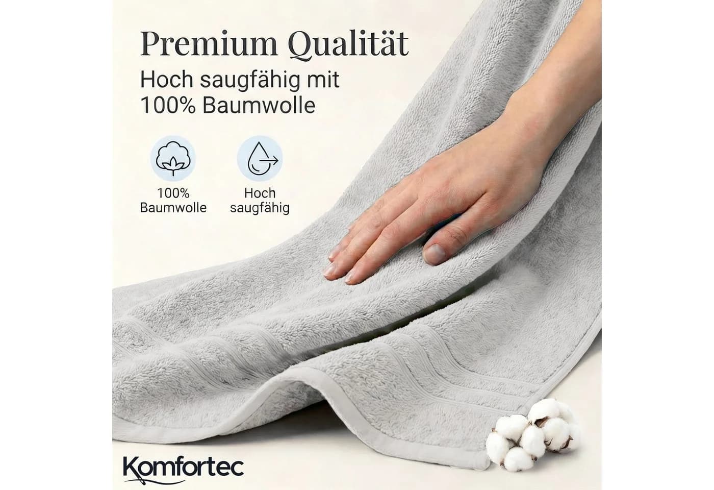 Komfortec Saunatuch 100x200 cm Badetuch aus 100% Baumwolle, Frottee, Weiß - Bild 4