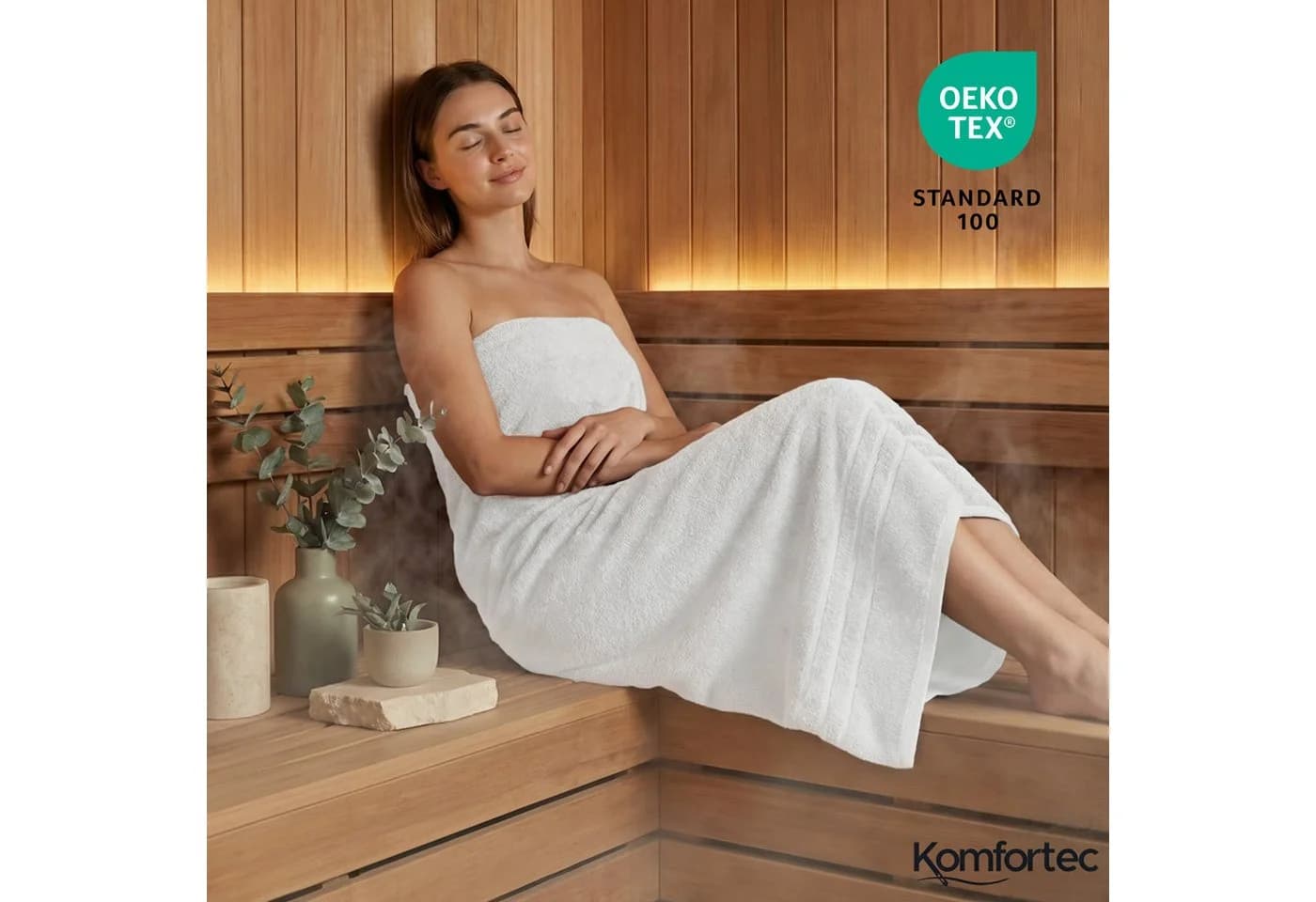 Komfortec Saunatuch 100x200 cm Badetuch aus 100% Baumwolle, Frottee, Weiß - Bild 5