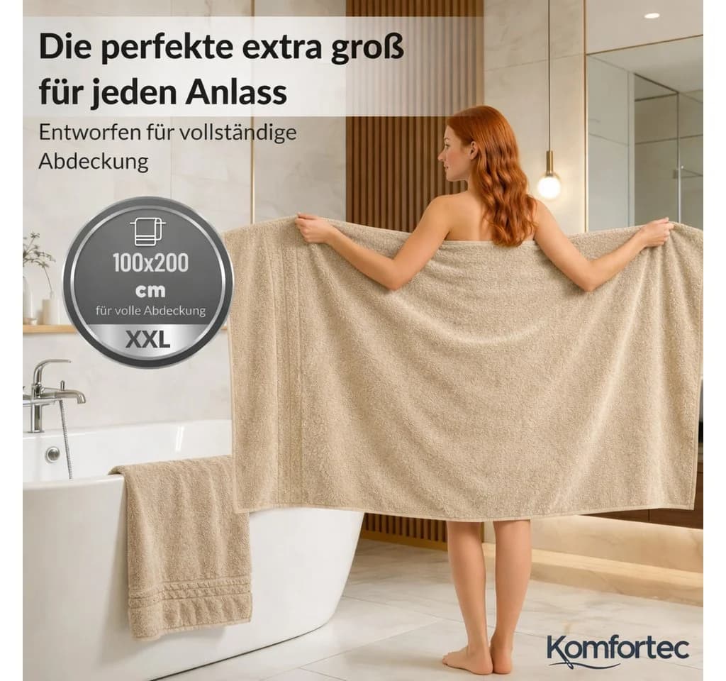 Komfortec Saunatuch 100x200 cm Badetuch aus 100% Baumwolle, Frottee