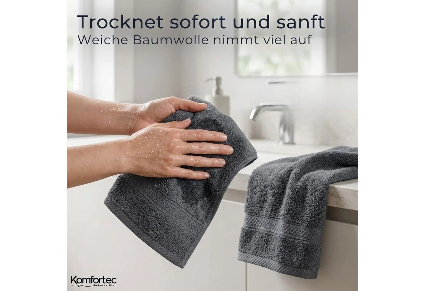 Komfortec Gästehandtücher Set 12-tlg. Anthrazit 100% Baumwolle - Bild 3