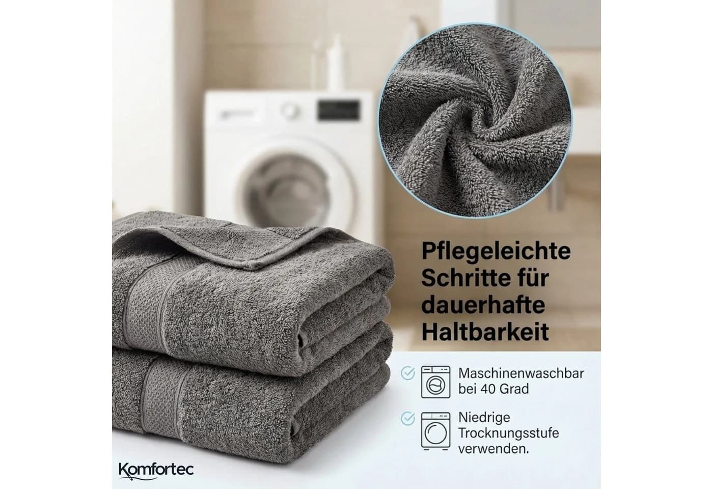 Komfortec Gästehandtücher Set 12-tlg. Anthrazit 100% Baumwolle - Bild 4
