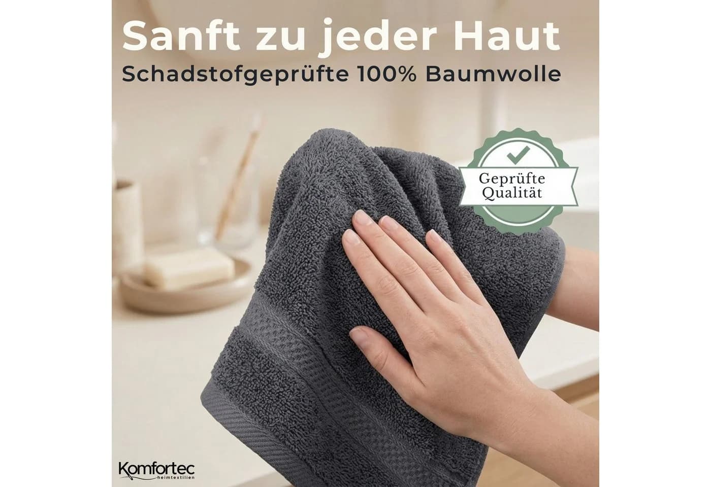 Komfortec Gästehandtücher Set 12-tlg. Anthrazit 100% Baumwolle - Bild 5